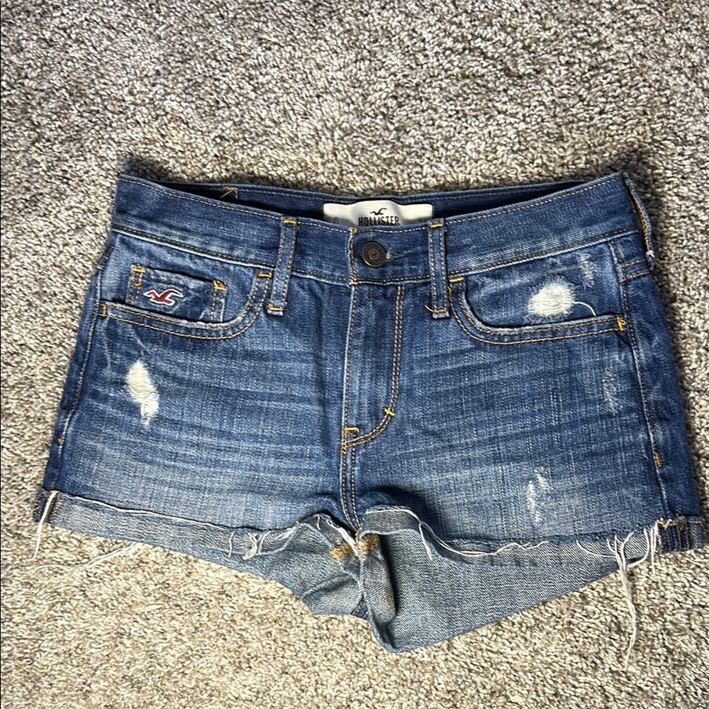 Hollister Blue Jean Shorts Distressed Cut-Off